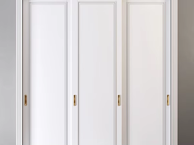 Sleek White Chest of Drawers With Four Doors and Gold Handles Modern Design 3d model