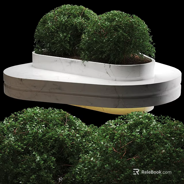 White Marble Ground Design With Curved Structure And Lush Green Bushes 3d model