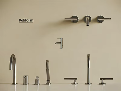 Poliform Different Stainless Steel Faucet Designs Display On Wall And Counter 3d model