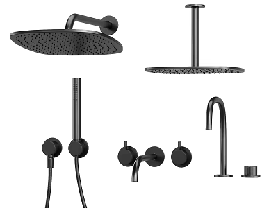 Black Shower Head Components With Different Styles For Bathroom Use 3d model
