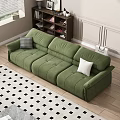 Modern Living Room Interior Design With Green Sofa Gray Coffee Table And Checkered Rug