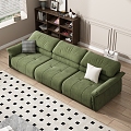 Simple Home Living Room Sofa Coffee Table Combination Fabric Sofa Locker Green Plant Ornaments Books and Magazines 3d model