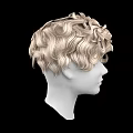 Game And Movie Character White Head Model With Blonde Curly Hair On Black Background