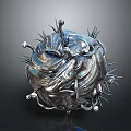 Game Movie Character Metallic Sphere Featuring Intricate Mechanical Spikes Dragon Head Design Sci Fi