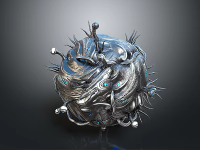 Game Movie Character Metallic Sphere Featuring Intricate Mechanical Spikes Dragon Head Design Sci Fi 3d model