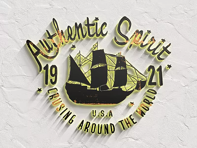 Authentic Spirit Logo Design With Vintage Ship 19 21 Crossing Around The World USA 3d model