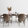 Light Luxury Dining Table and Chair Combination Dining Table and Chair Dried Flower Kettle Tea Cup Combination 3d model