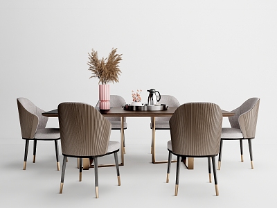 Light Luxury Dining Table and Chair Combination Dining Table and Chair Dried Flower Kettle Tea Cup Combination 3d model