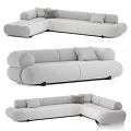 Modern Gray Fabric Sectional Sofa With Curved Arms And Accent Pillows