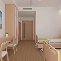 Two Comfortable Hospital Beds In Double Room With Wooden Headboards Nightstands And Seascape Paintings