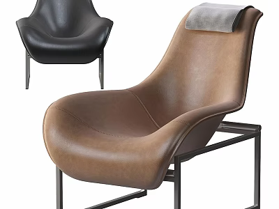 Modern Black and Brown Leather Accent Chair with Comfortable Design and Metal Frame 3d model