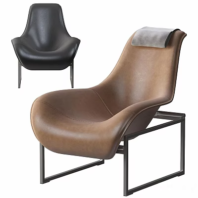 Modern Black and Brown Leather Accent Chair with Comfortable Design and Metal Frame 3d model