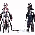 Game Fantasy Character Design With Horns Long Dress And Bow Weapon