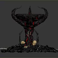 Volcanic Themed Decorative Structure With Horned Top Rocky Base And Flowing Glowing Lava