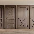 Four Brown Hinged Doors Featuring Wooden Texture And Various Panel Designs Side By Side 3d model