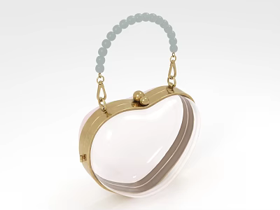 Heart Shaped Transparent Handbag With Light Blue Beaded Handle And Golden Metal Frame 3d model