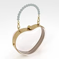 Heart Shaped Transparent Handbag With Light Blue Beaded Handle And Golden Metal Frame