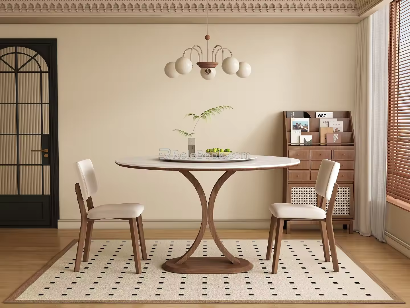 Middle Style Restaurant Dining Table and Chair 3d model