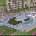 Residential Garden Landscape With Colorful Activity Area Trees Paths And Children's Play Facilities
