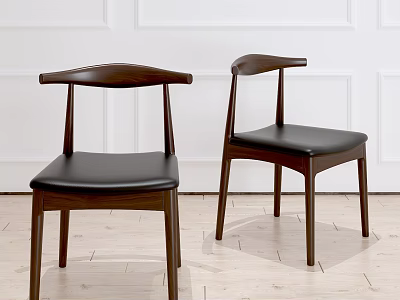 Modern Minimalist Leisure Chairs For Living Room Interior With Wooden Frame And Black Leather Seats 3d model
