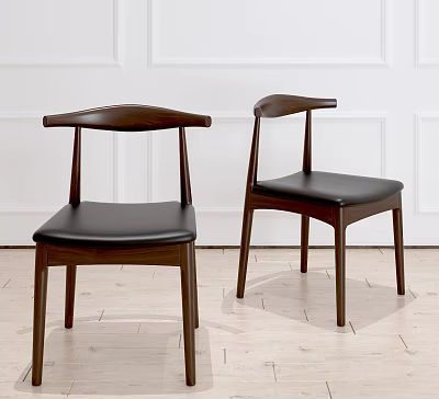 Modern Minimalist Leisure Chairs For Living Room Interior With Wooden Frame And Black Leather Seats 3d model