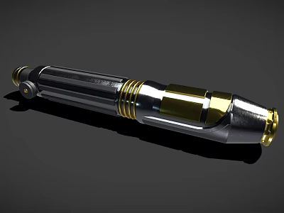 Silver And Golden Metallic Weapon With Cylindrical Body Smooth Surface And Accents 3d model
