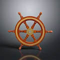 Wooden Ship Steering Wheel as Vintage Nautical Decorative Household Item with Orange and Golden Details