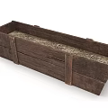Rustic Wooden Long Crate With Straw Filling And Solid Wood Structure 3d model