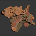 Layered Red And Gray Rock Formation 3D Model With Mossy Patches