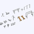 Outdoor Gym Area With Parallel Bars Pull Up Bars Exercise Benches And Dumbbells 3d model