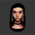 3D Female Character Head Model With Long Black Hair Blue Eyes And Black Choker
