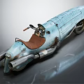 Vintage Blue Tricycle With Brown Leather Seat Metallic Body And Dual Exhaust Pipes