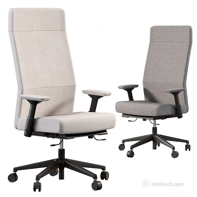 Modern Office Chair Light Gray Fabric High Back Design Comfortable Adjustable Swivel Base With Wheels 3d model 