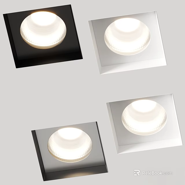 Modern Recessed Ceiling Lights With Square Frames And Round Light Body In Black White Silver 3d model 