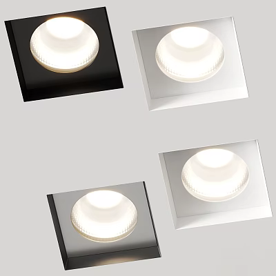 Modern Recessed Ceiling Lights With Square Frames And Round Light Body In Black White Silver 3d model