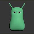 Cute Green 3D Rendered Cartoon Monster With Two Antennae And Big Eyes