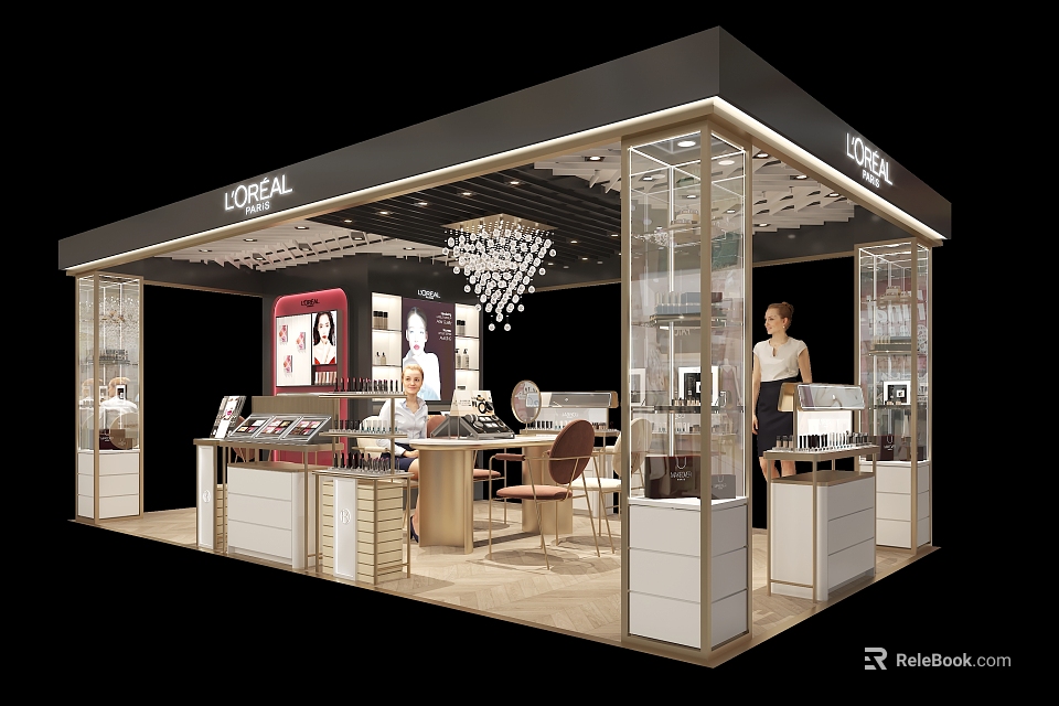 L'OREAL Shopping Mall Retail Store With Cosmetics Display Counters And Elegant Lighting 3d model 