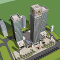 Modern Tall Office Buildings With Glass Curtain Walls And Surrounding Greenery