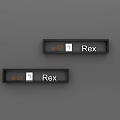 Gray Wall Decor With Black Shelves Featuring White Rex Text and Round Small Items 3d model