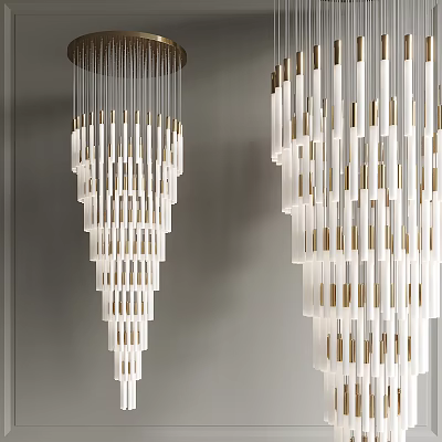 Modern Layered Cone Shaped Chandelier With White Glass And Gold Accents For Interior Decor 3d model
