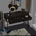 Modern Wooden Dressing Table With Open Drawers And Cosmetics On Top