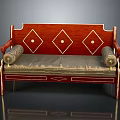 Elegant Red Wooden Sofa With Diamond Patterns Gray Cushion And Gold Accents On Frame And Armrests