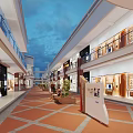 Coastal City Square Characteristic Commercial Street With Modern Architecture Shops And Open Corridors