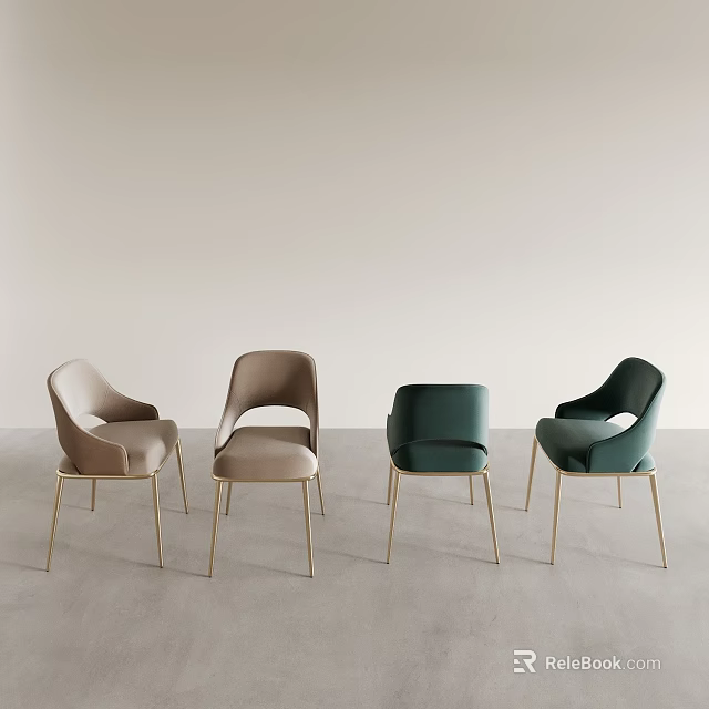 Modern Velvet Upholstered Dining Chairs With Gold Metal Legs In Green And Brown Colors 3d model 