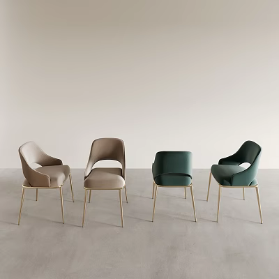 Modern Velvet Upholstered Dining Chairs With Gold Metal Legs In Green And Brown Colors 3d model