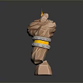 Stone Creature with Flame Core and Rock Parts and Yellow Silver Bands on Arms