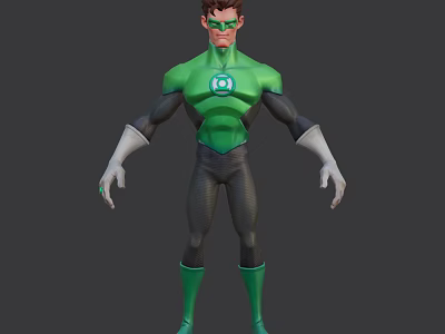 Green Lantern Superhero Character With Green Costume White Gloves And Glowing Chest Emblem 3d model