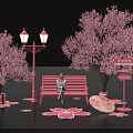 Pink Cherry Blossom Photo Check In Spot With Street Lamps Bench Mailbox And Petal Decorations