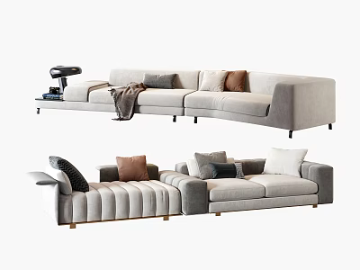 Modern Light Gray Fabric Sectional Sofa With Multiple Throw Pillows And Wooden Legs 3d model