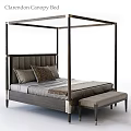 Modern Four Poster Bed With Upholstered Headboard Decorative Pillows And Bench